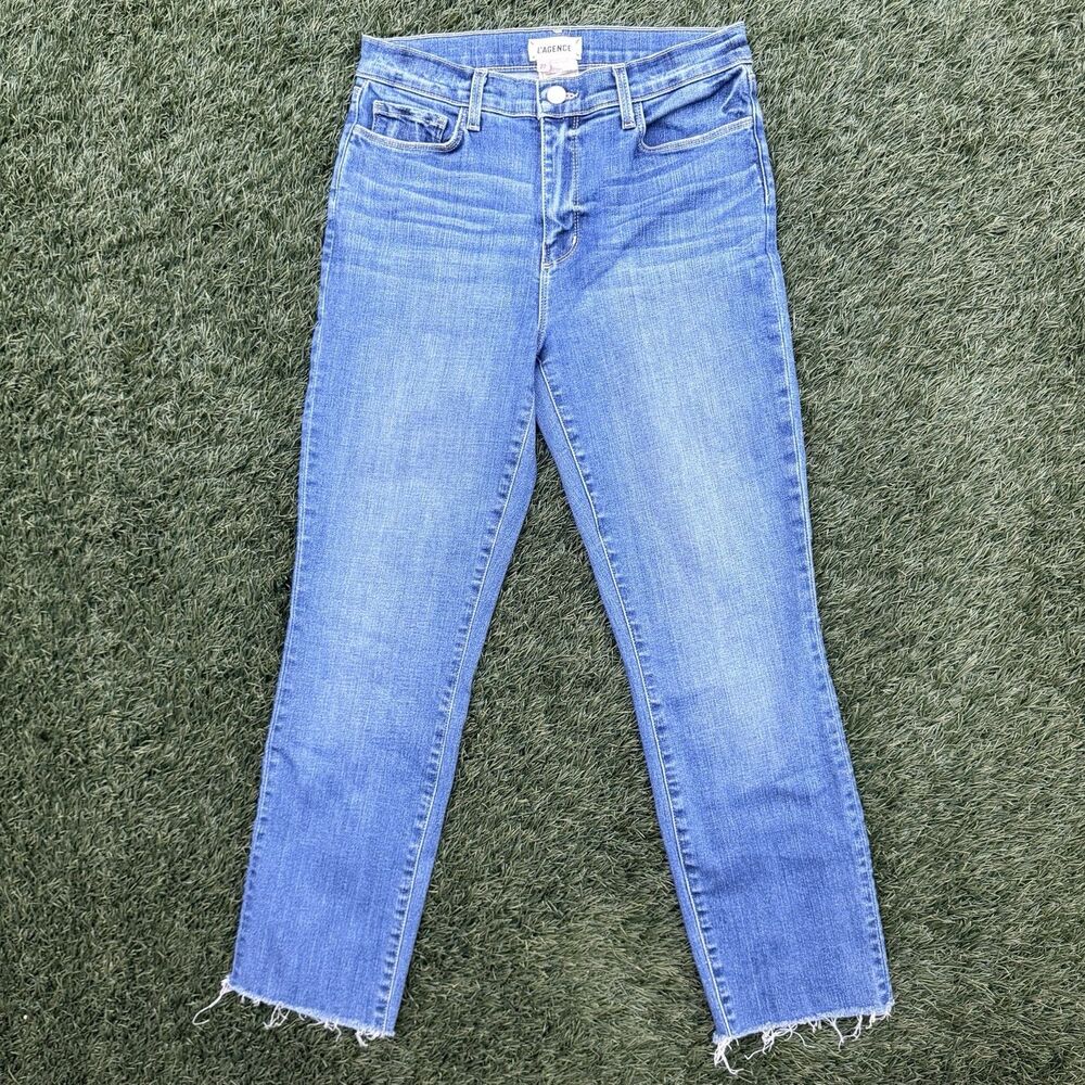 L’Agence Sada Slim Crop Jeans Size 27 High Rise Raw Hem Denim